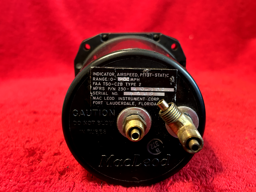 MAC LEOD PITOT STATIC AIRSPEED INDICATOR P/N 230-40-203 BEECHCRAFT