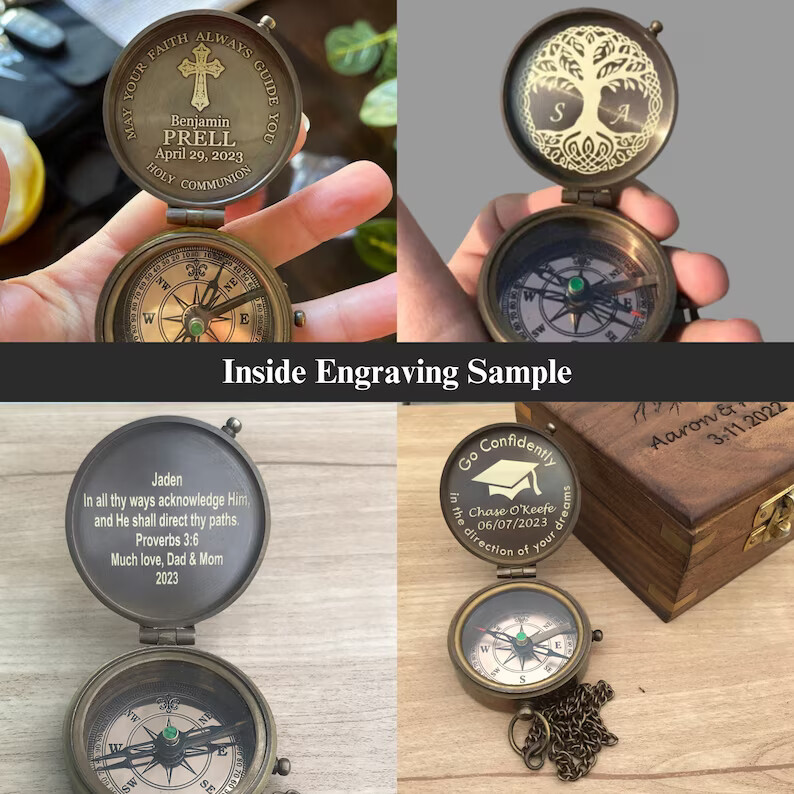 Personalized Nordic Compass - Viking Brass Compass - Engraved Pocket Compass.