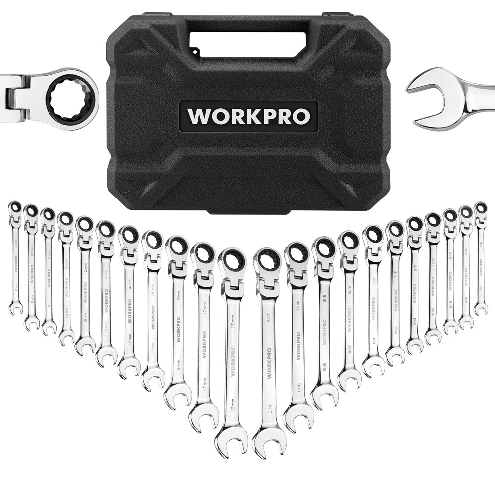 WORKPRO 22PC Ratcheting Wrench Set 72-Teeth Flex-Head Ratchet Combination Wrench