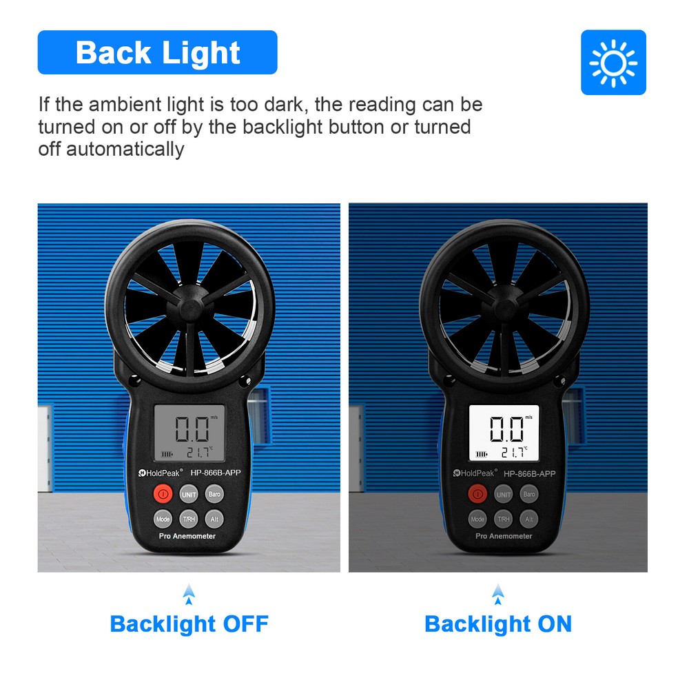 98217Handheld Anemometer Bluetooth Digital Wireless Wind Speed Gauge Meter CFM