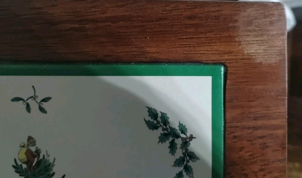 Spode 8" Christmas Tree Pattern Ceramic / Wood Trivet With Original Box
