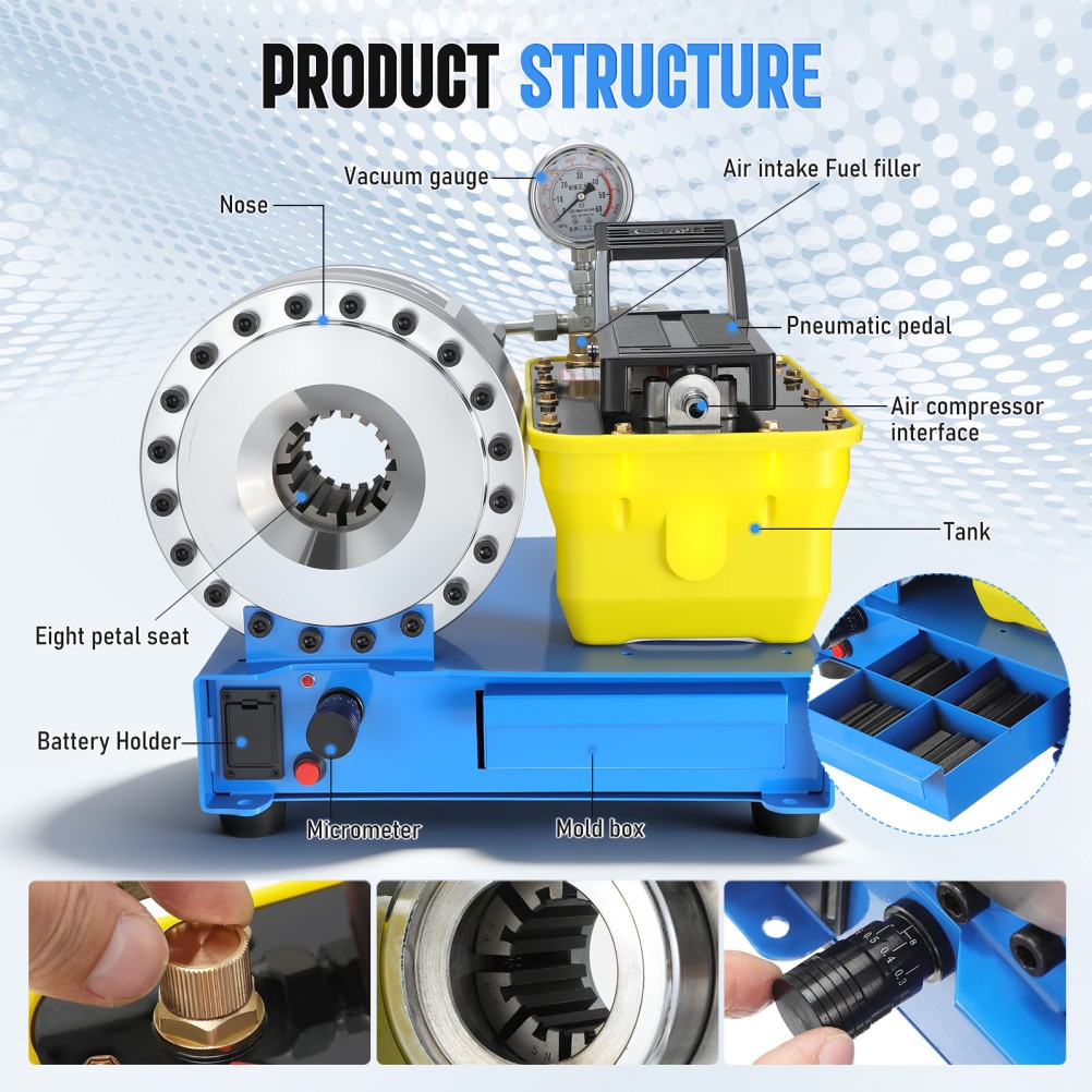 Pneumatic Hydraulic Hose Crimper High Pressure Hose Clamping Machine 40Mpa 8 Die