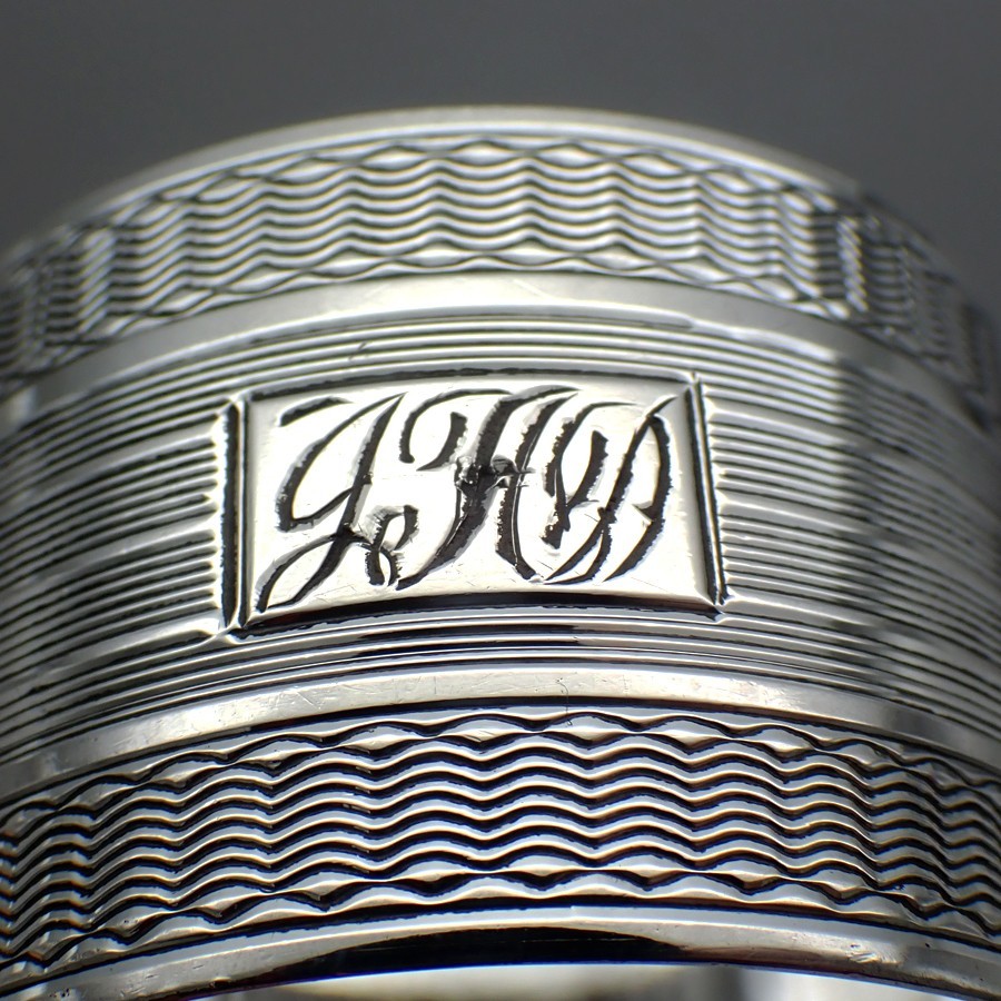 Engine Turned Napkin Ring Sterling Silver Mono JAD