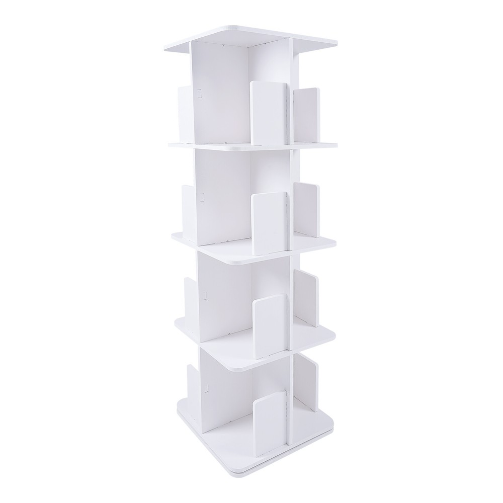 4-Tier White 360° Rotating Bookshelf Standing Bookcase Small Corner Bookcase