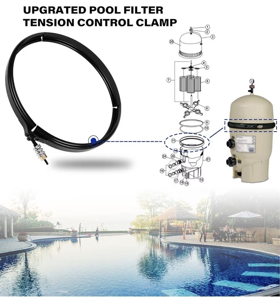 190003 Tension Control Clamp Kit Replacement Pool and Spa Filter , Black