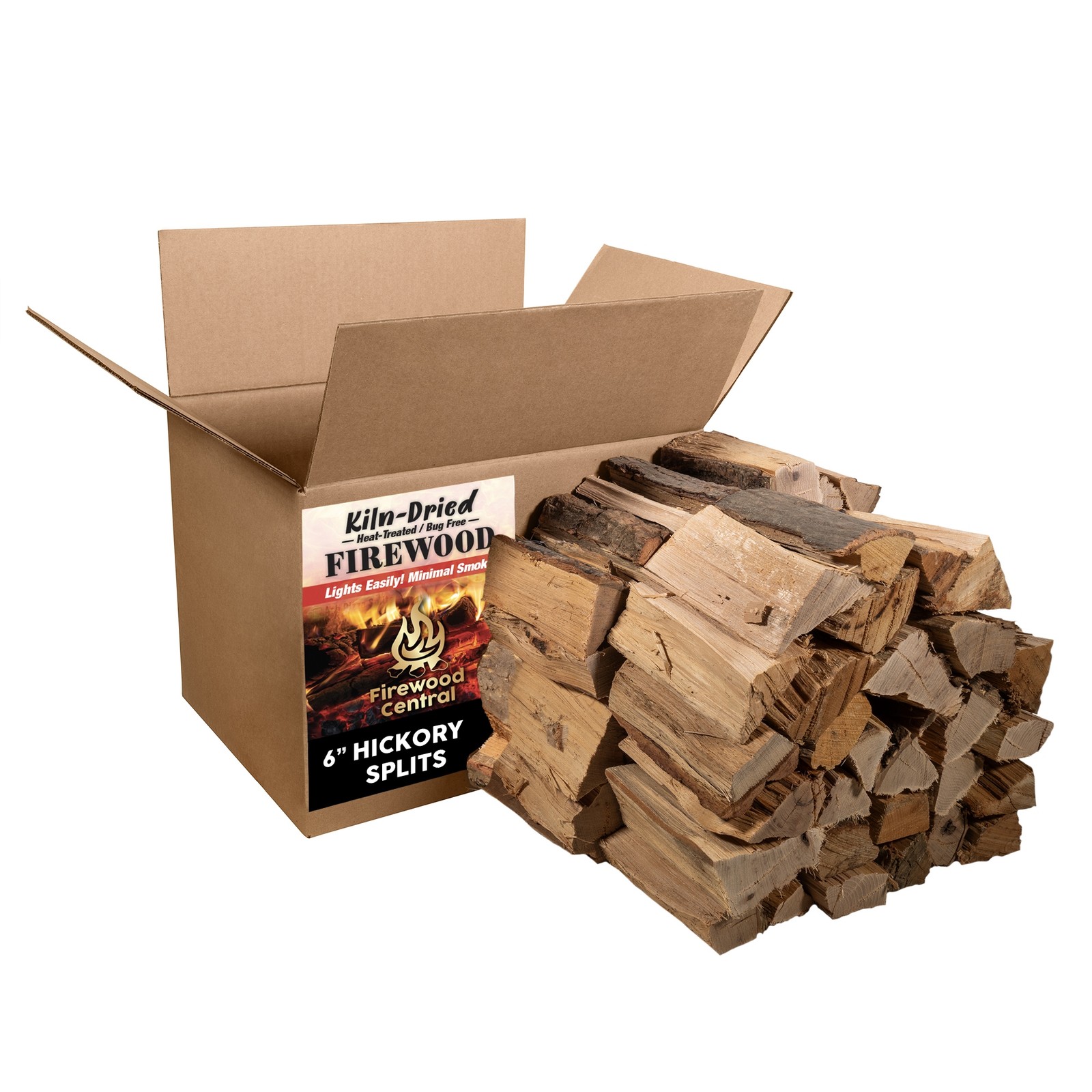 Firewood Central Kiln-Dried PA Hickory 6" Splits (42lb) Hearty Smoking, Pizza