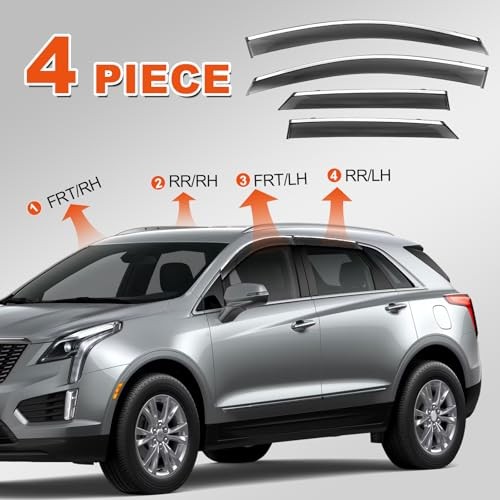 Rain Guards Window Visors Set Chrome Trim Compatible with 2017-2024 Cadillac