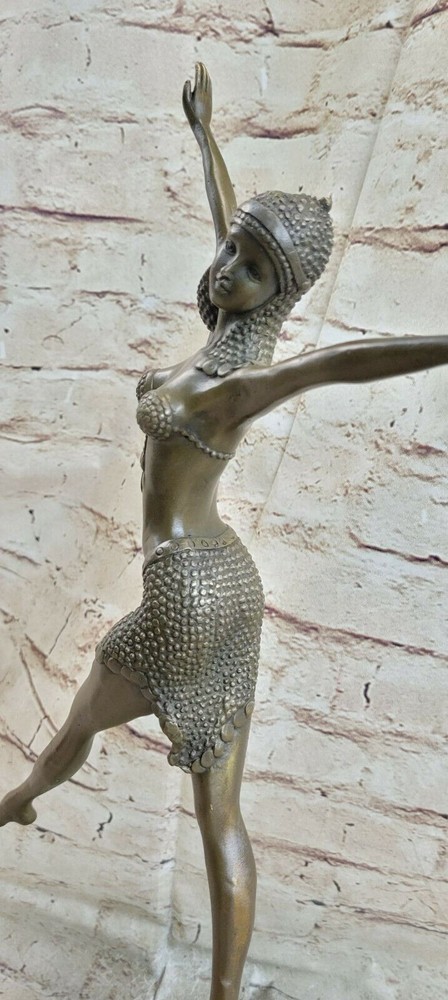 SIGNED NUDE DANCER SOLID BRONZE SCULPTURE STATUE FIGURINE FIGURE MARBLE ARTWORK