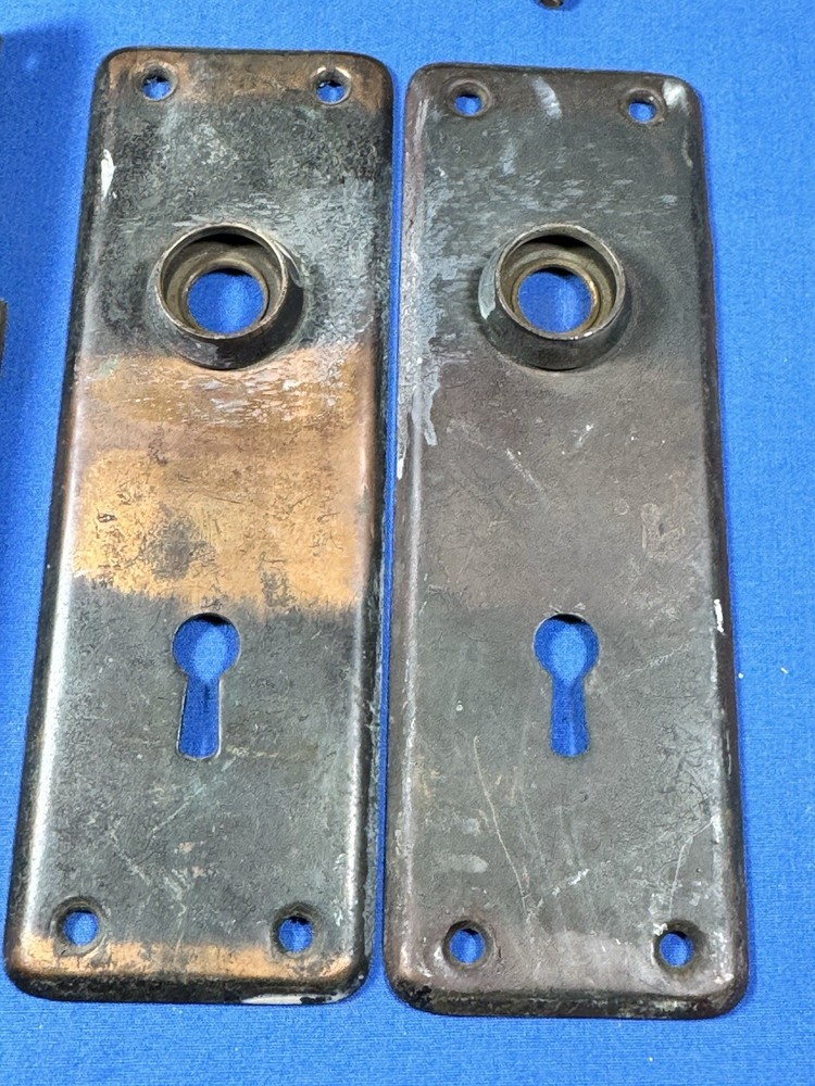 C.1915 Copper Door Knobs & Backplates ~ Mortise Set Tested w/ Knob, No Key