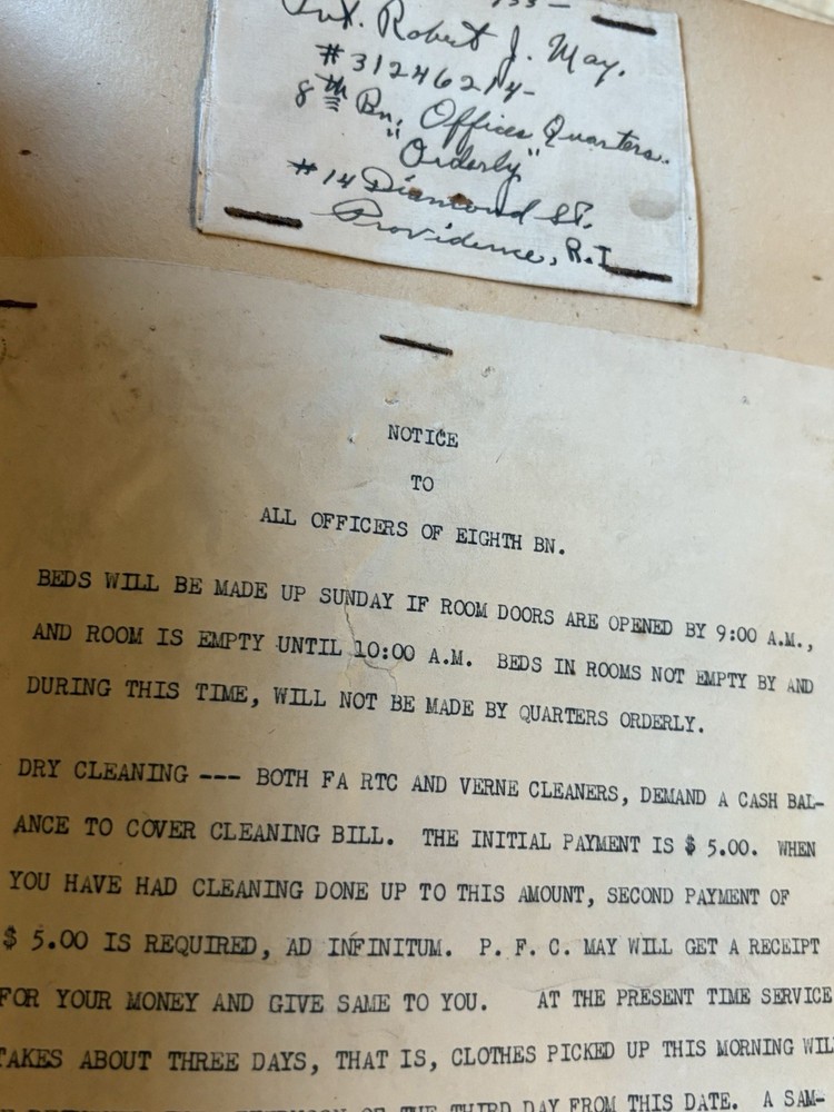 WWII US Scrap book of Robert Joseph May Photos, ID’s, Menu’s, Booklets,