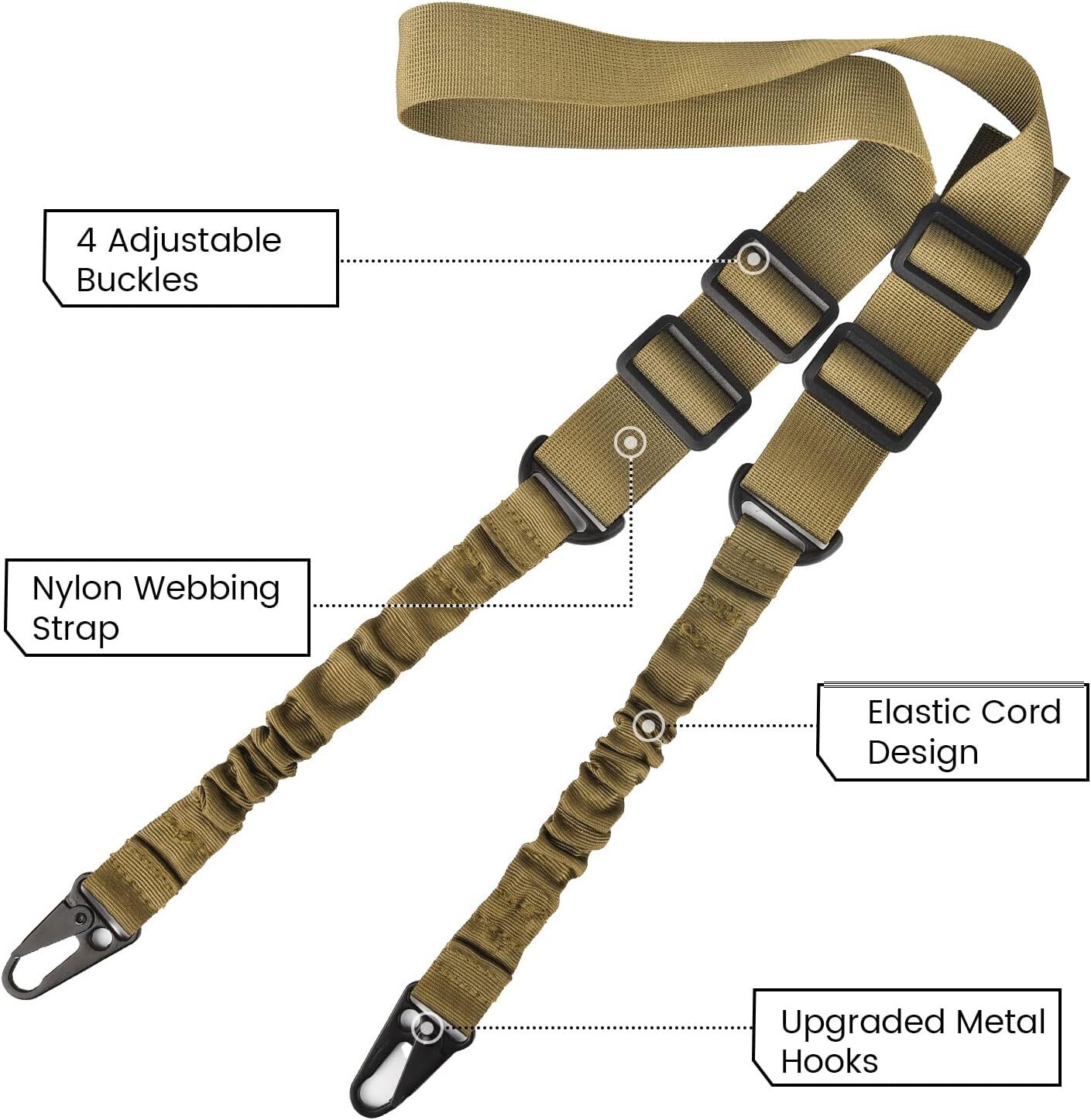 2 Point Traditional Gun Slings Standard Strap with Metal Hook for Outdoor Sports