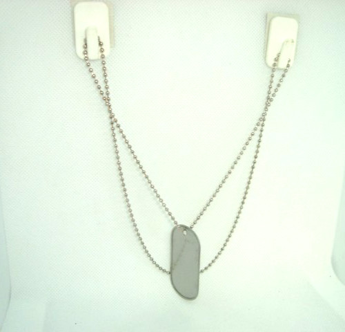 Military Style Dog Tag Silver Matte (Dull) Finish + 24 " in. Ball Chain necklace