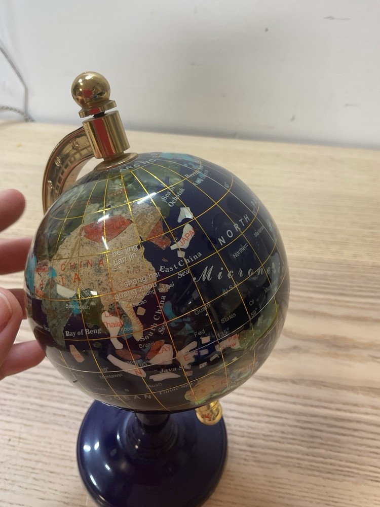 Blue Lapis World Map Globe Tabletop Decor Office Business
