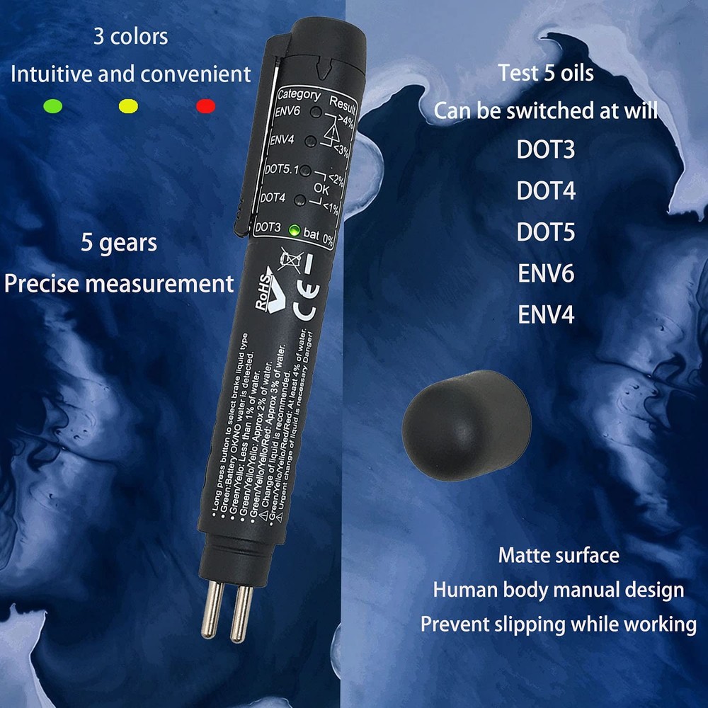 Brake Tester Pen Test DOT3-5.1 Fluids Moisture Analyzer with 5 LED Light