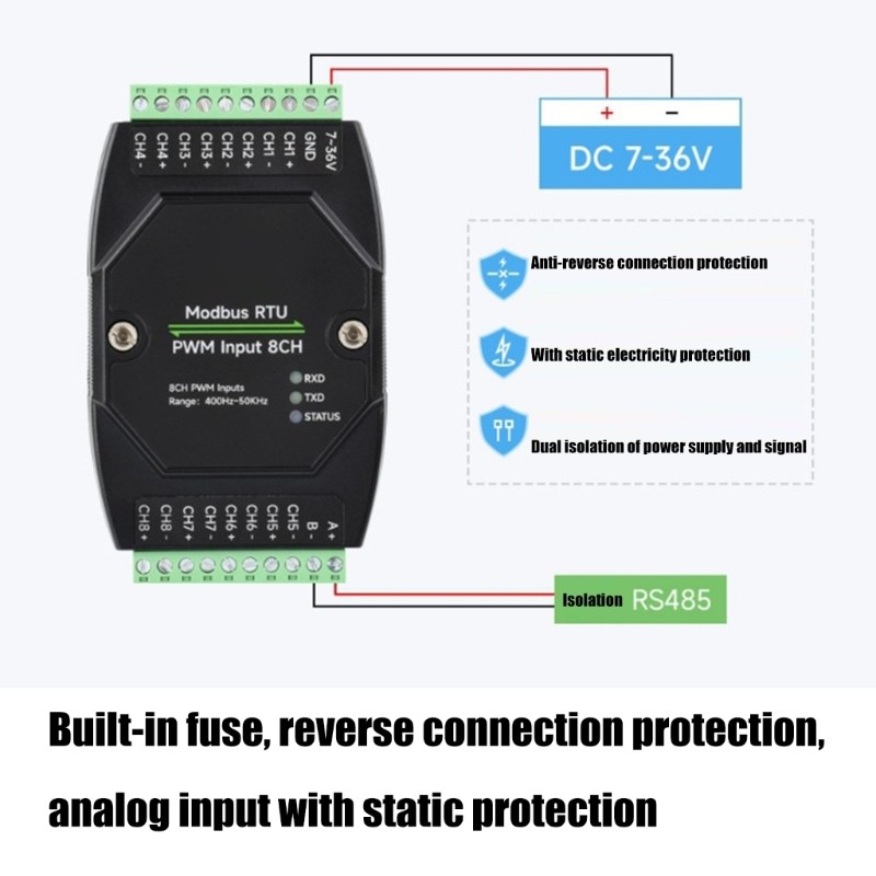 DIN Rail Mountable 8Port PWM Pulse Input Module With Modbus RTU Interfaces