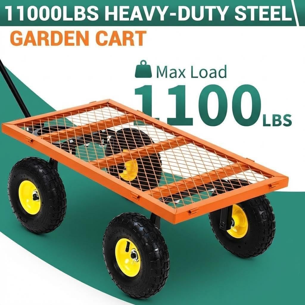 Heavy Duty Steel Garden Cart Pullable Garden Wagon with Removable Sides 1100LBS