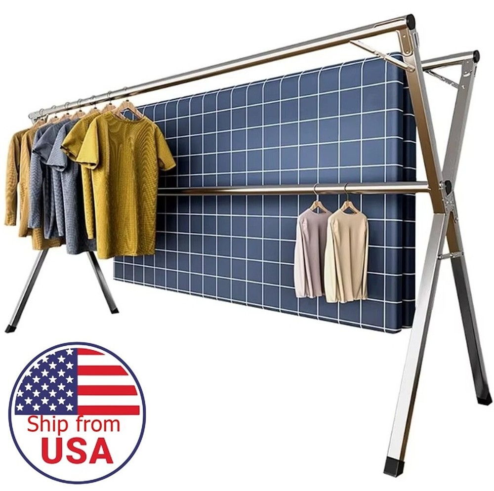 79-inch Clothes Drying Rack Stainless Steel Laundry Foldable Length Adjustable