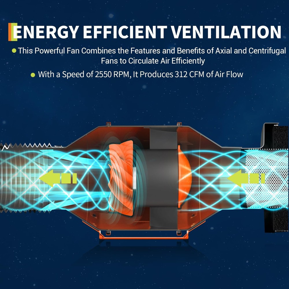 6 Inch Inline Duct Fan HVAC Exhaust Blower Variable Speed Controller 312 CFM