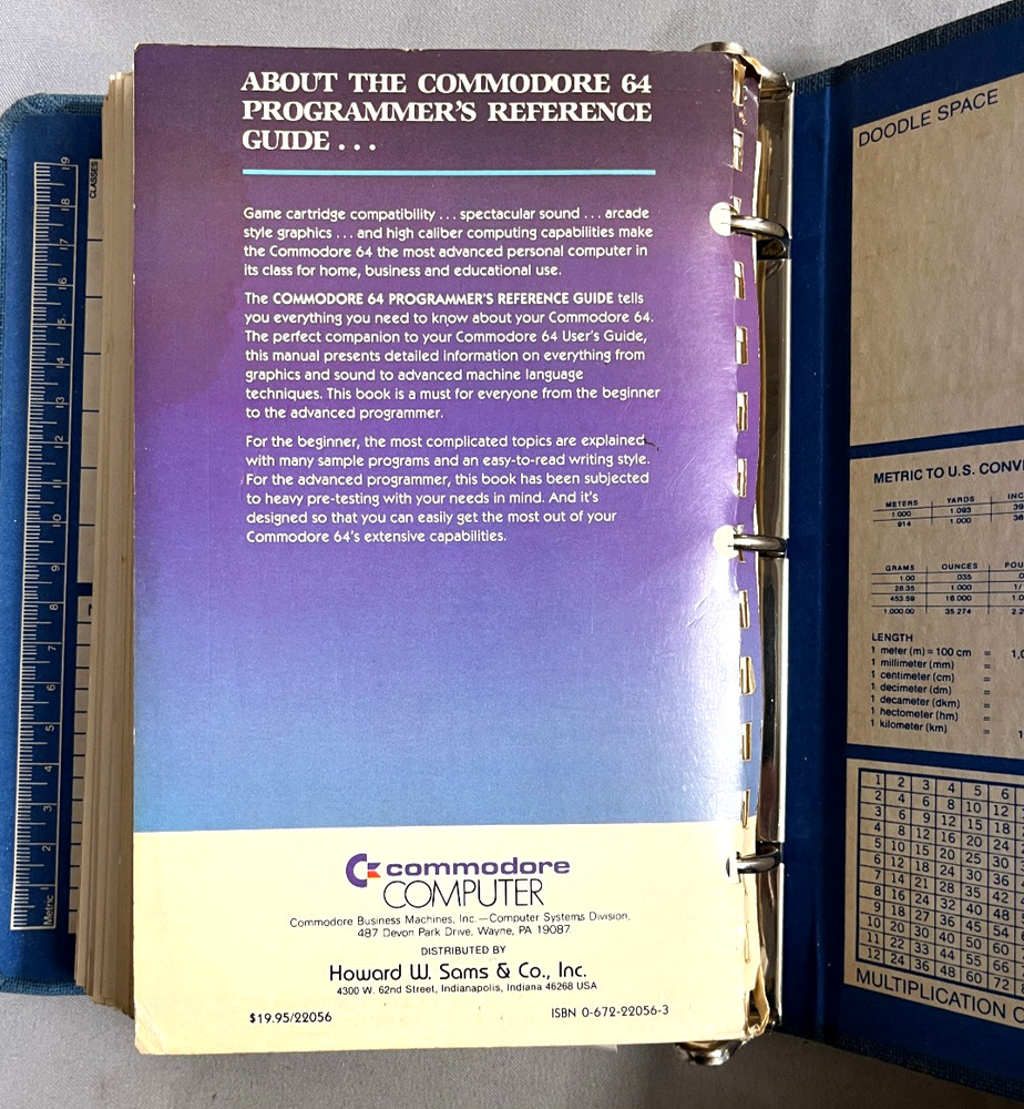 3 Ring Binder Commodore 64 Programmers Reference Guide CBM 1984 used worn a bit