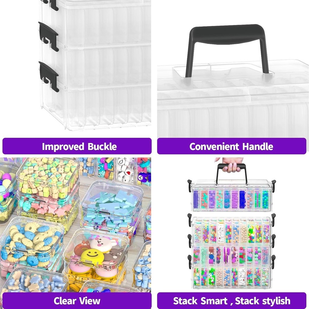 Bead Organizer Box 120 Pcs, 4-Tier Large Capacity Stackable Bead Storage Cont...
