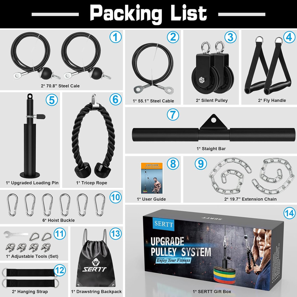 Home Gym Cable Pulley System Kit Lat Pulldown Tricep Bicep Attachments