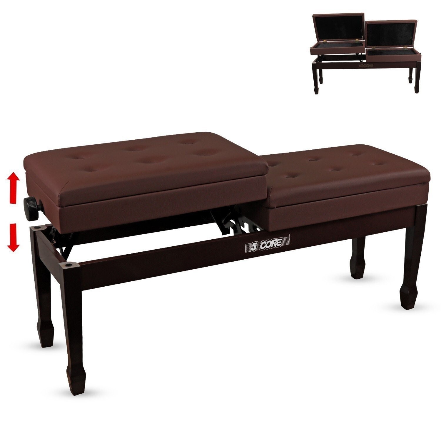 5 Core Duet Piano Bench 3.5 Inch Padded Cushioned Double Seater Wooden Stool