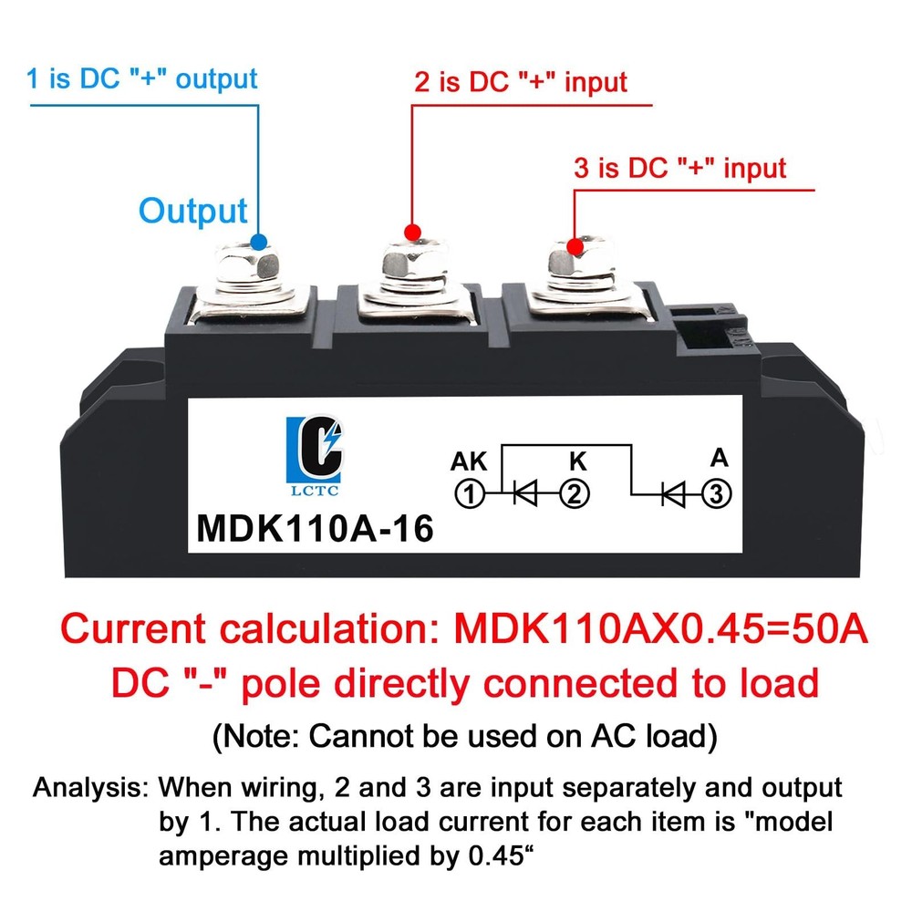 Solar Diodes blocking Diode MDK 110A (100A)-16 for DC;One Way Inline;Commonly...