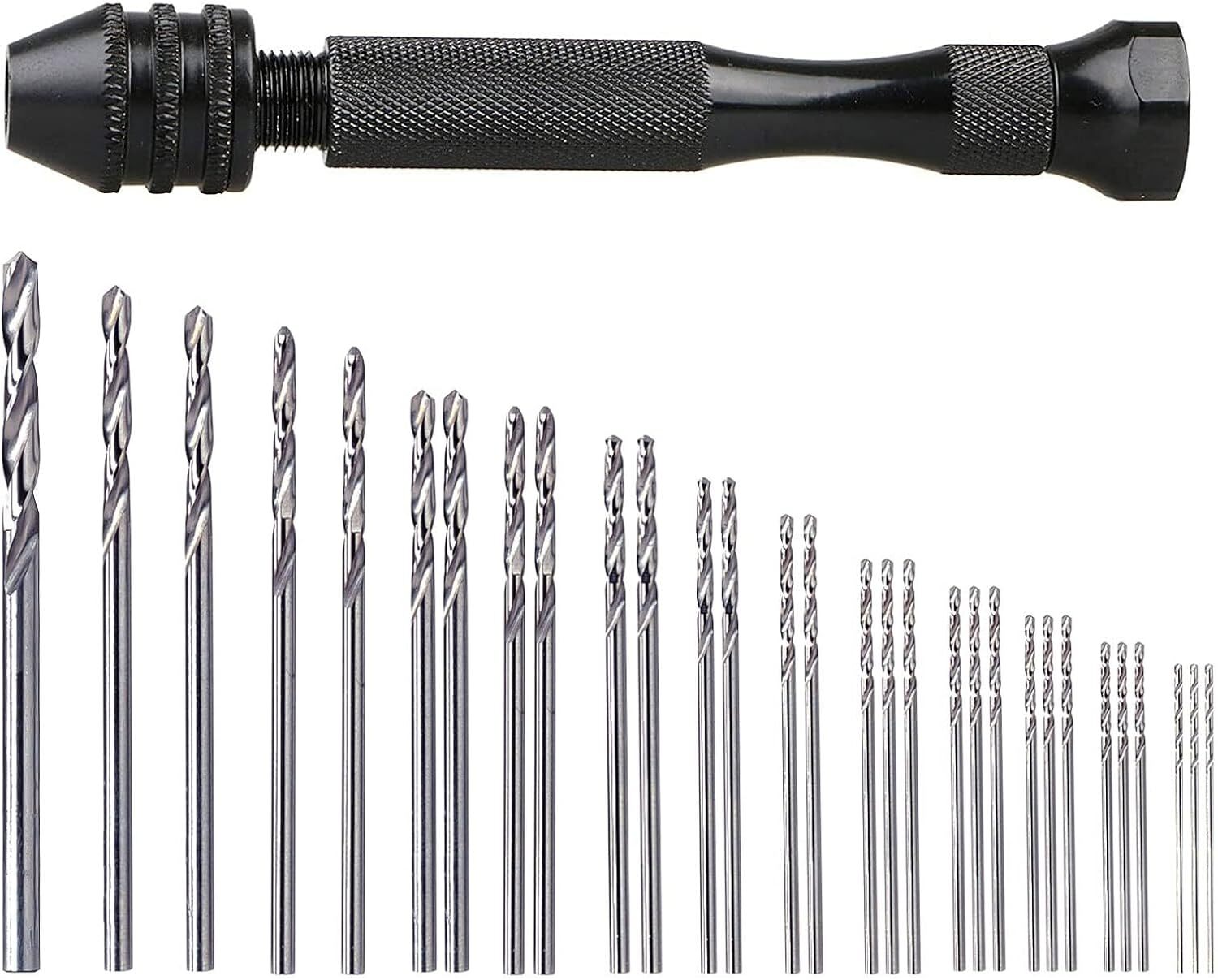 Mini Micro Hand Drill Bits Set Small Manual Keyless Chuck Pin Vise Rotary 31Pcs