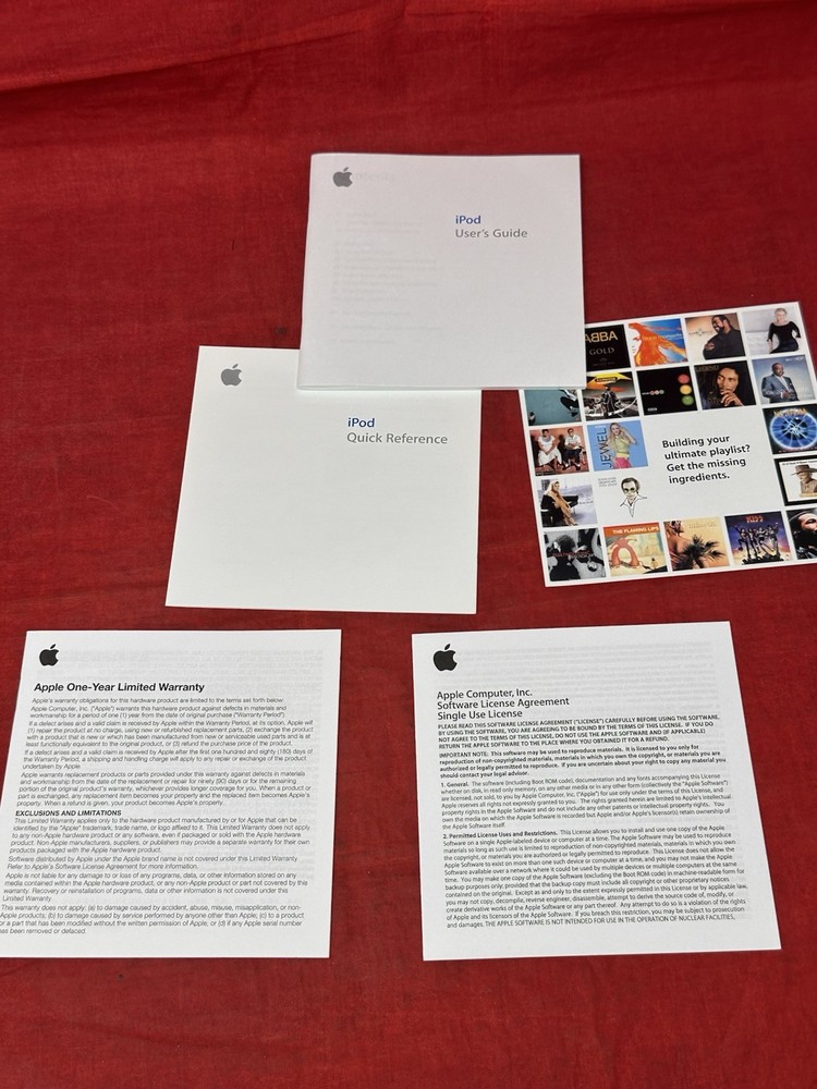 2003 APPLE iPod iTunes Installation Software CD Disc Software AND Manuals