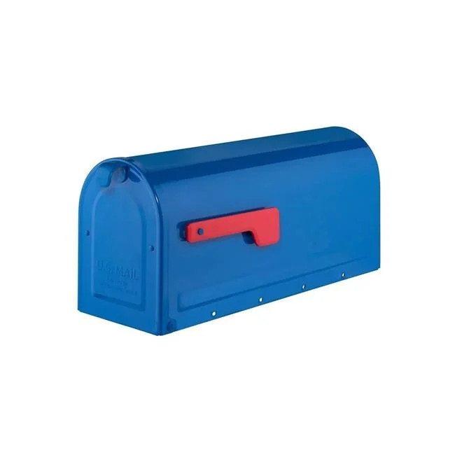 Architectural Mailboxes 7600BE MB1 Post Mount Mailbox Blue with Red Flag