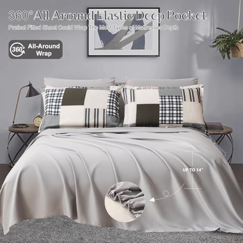 Comforter Set King Size Plaid Patchwork King-7 Pieces Buffalo Plaid Patchwork