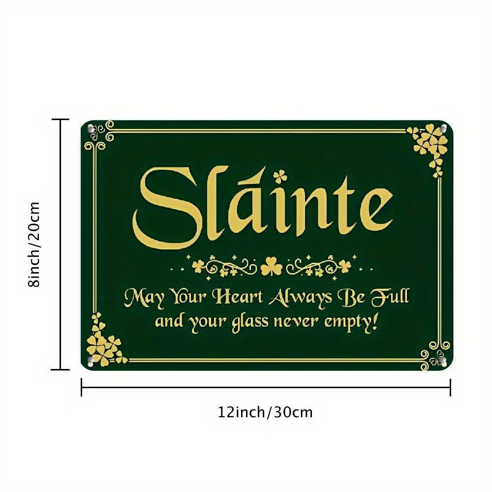 Green Gold Slainte Metal Sign Irish Blessing Gift For Pub Or Home Bar Decoration