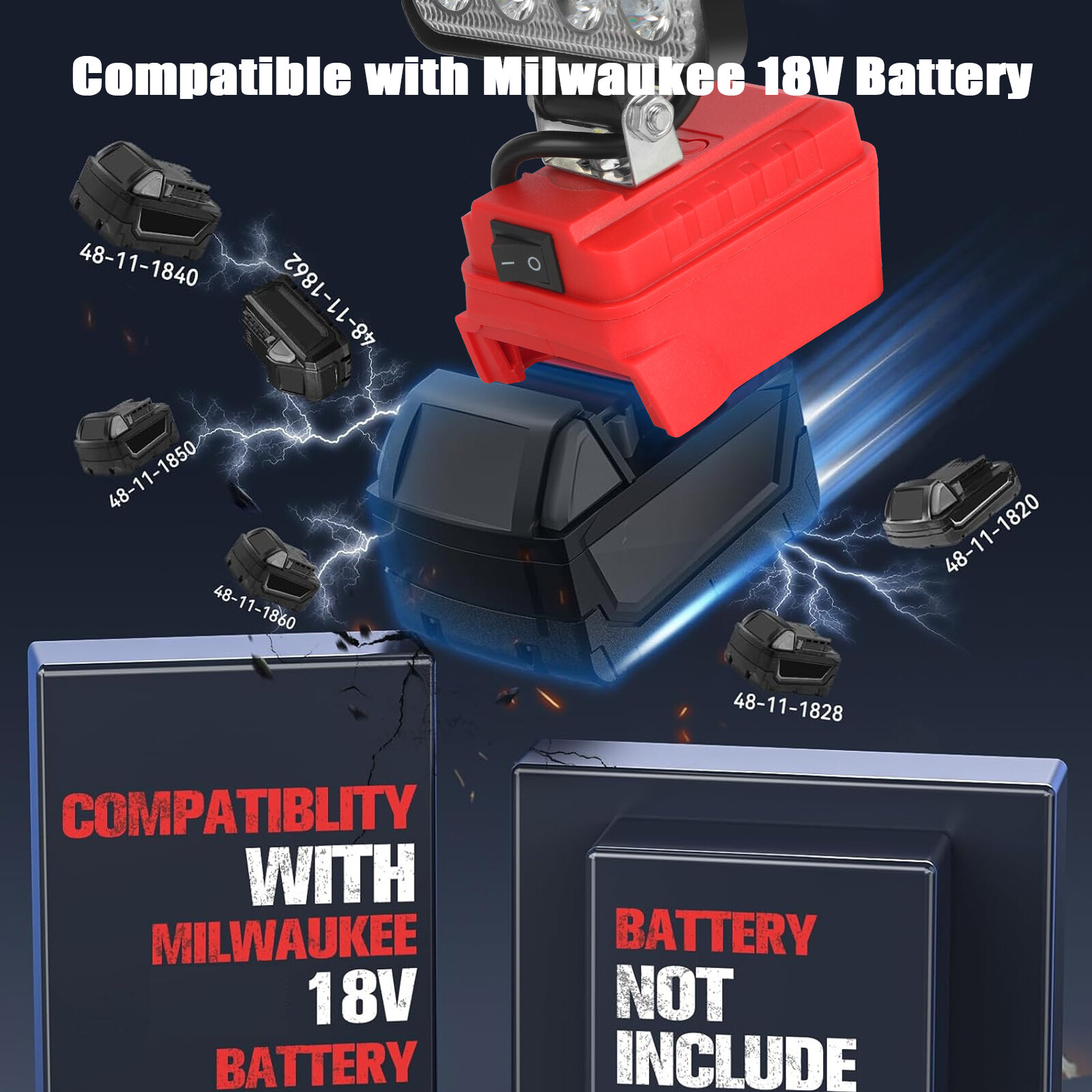 2 Pack 60W LED Work Light for Milwaukee 18V M-18 Battery with USB Output