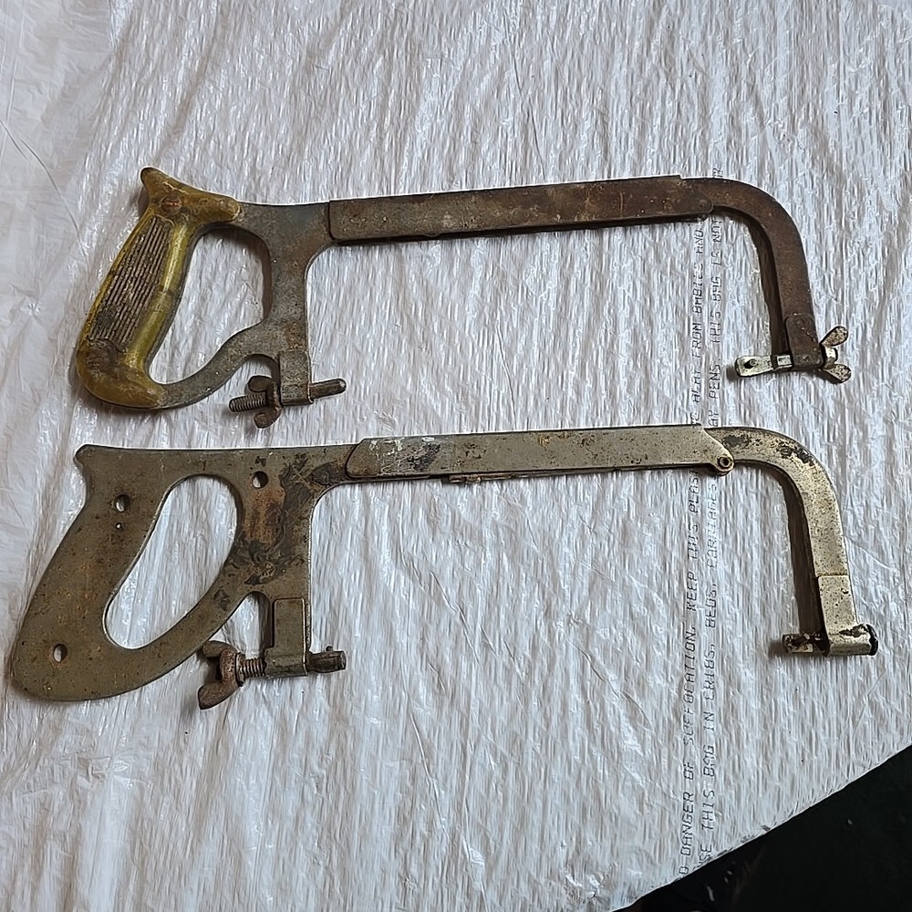 2 Hacksaw Frames Adjustable Wood Handle Missing Handle Grips