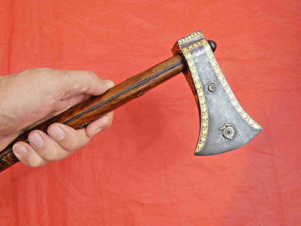 MUGHAL TABAR AXE WOOTZ GOLD DIAMOND RUBY EMERALD sword dagger India Persian 18c