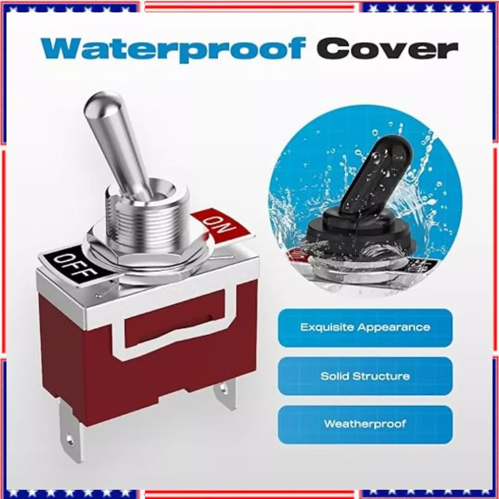 Toggle Switch 12V 30A Heavy Duty ON/Off 2Pin SPST Waterproof Toggle Switch 2Pack