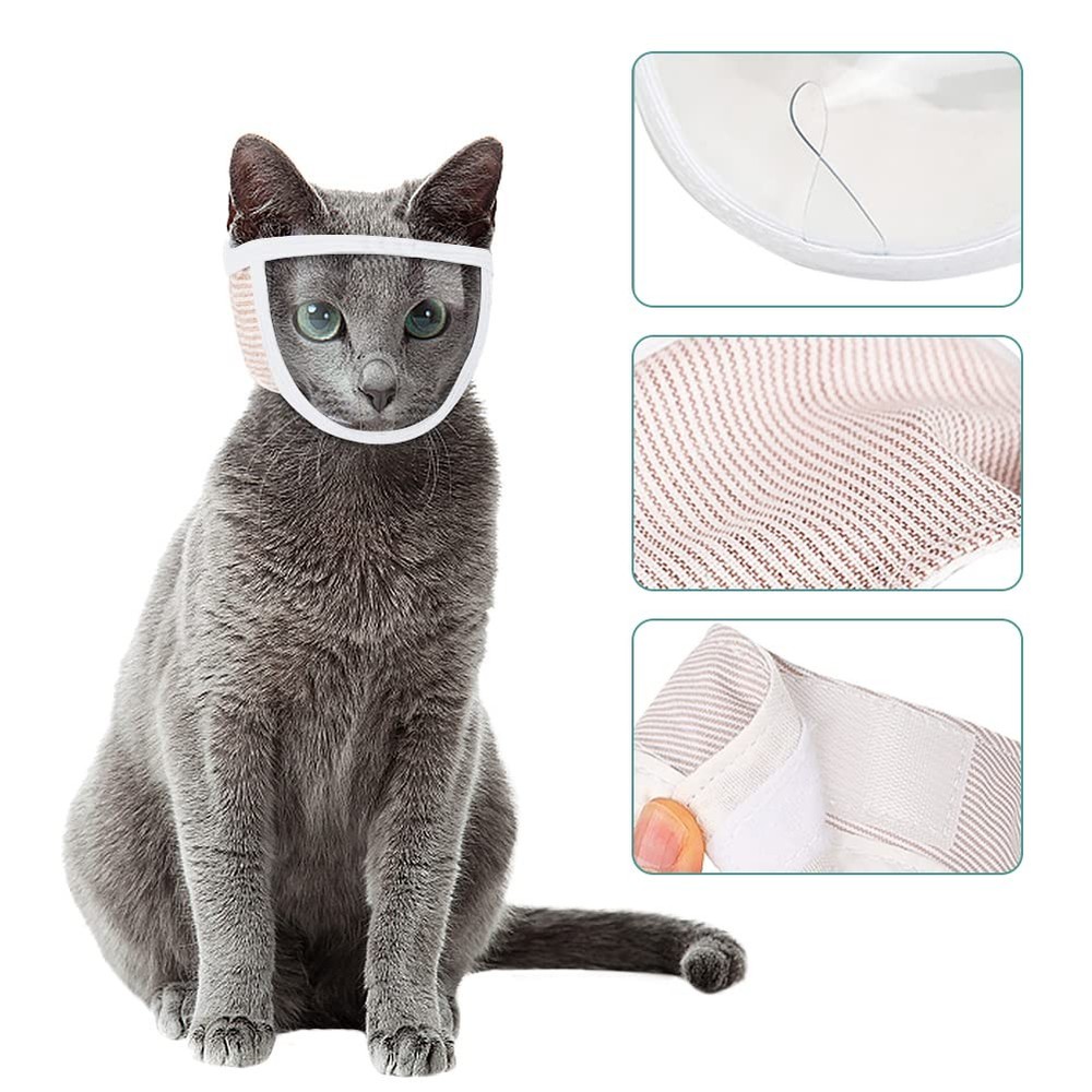 Cat Muzzle for Grooming, Transparent Mouth S (10inch), white