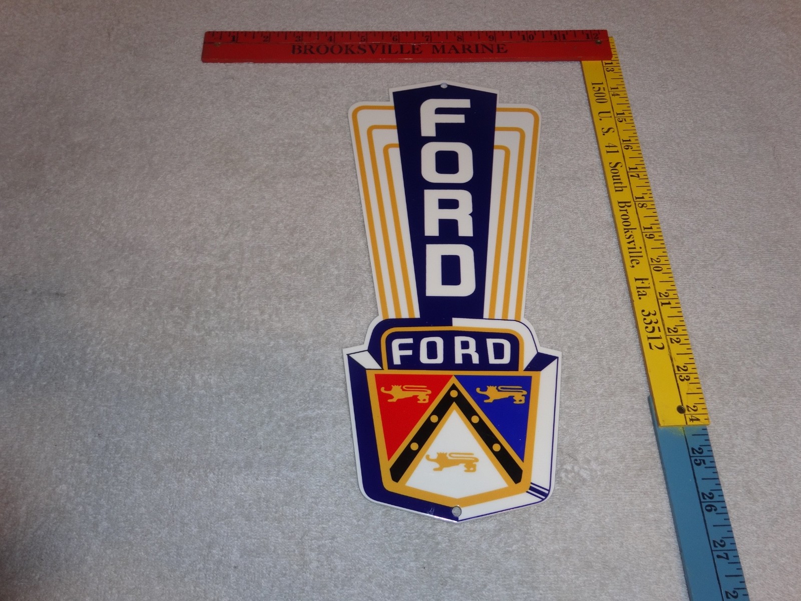 VINTAGE FORD JUBILEE DIECUT CAR & TRUCK DEALER 13" BAKED METAL GASOLINE OIL SIGN