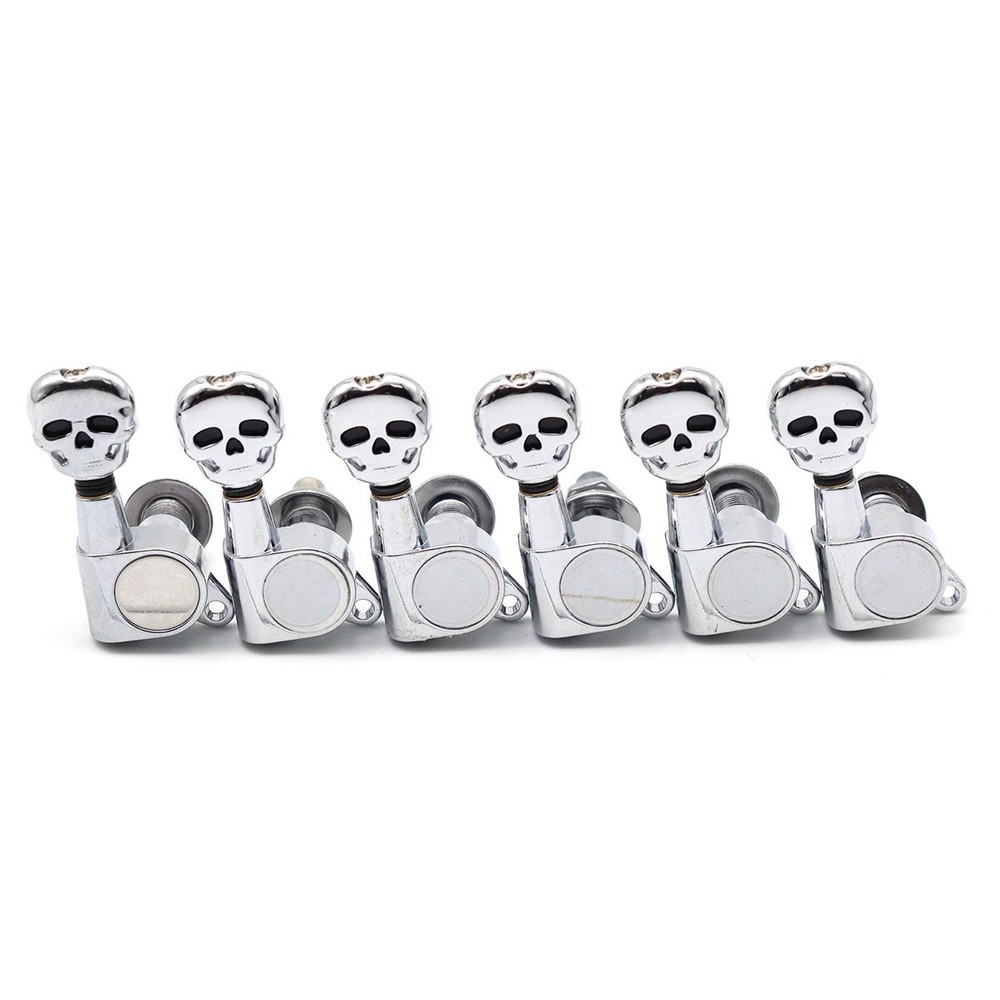 6inline Right Handed Guitar Tuners String Tuning Pegs Skull Machine Heads Silver
