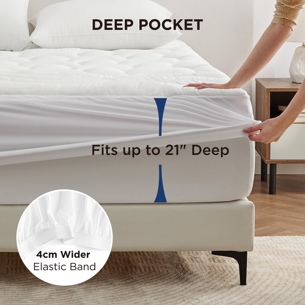 Bedsure Full Size Mattress Protector Waterproof - Quilted Fitted Full, White