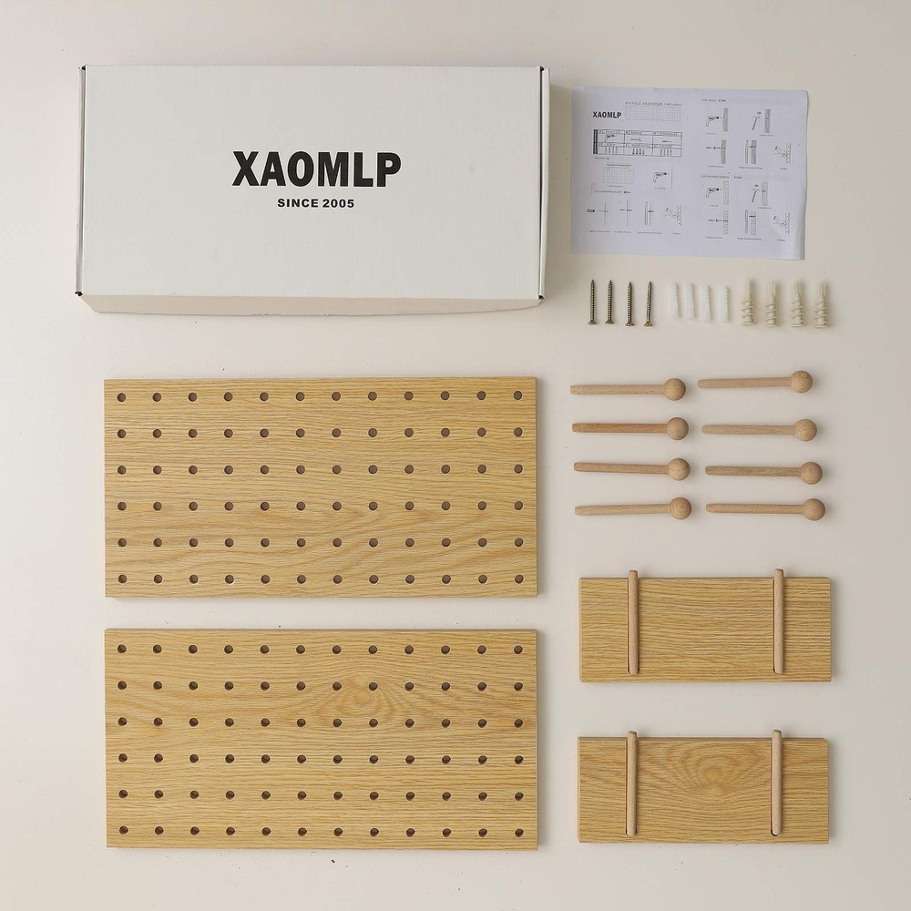 Wooden Pegboard Modular Display Organization Storage Wall Hooks Shelf(Color:O...