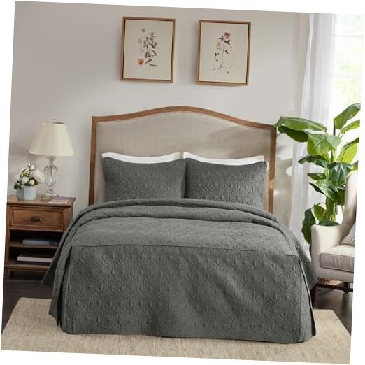Quebec Split Corner Quilted Bedspread Classic King Dark Grey Fitted Bedspread
