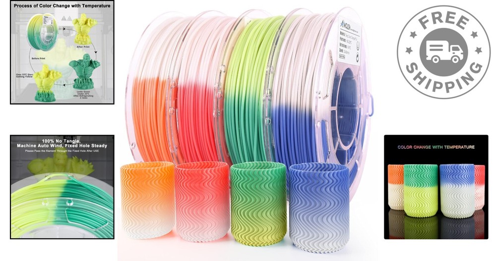 Smooth Printing 3D PLA Filament Bundle - Color Change with Temperature Effects