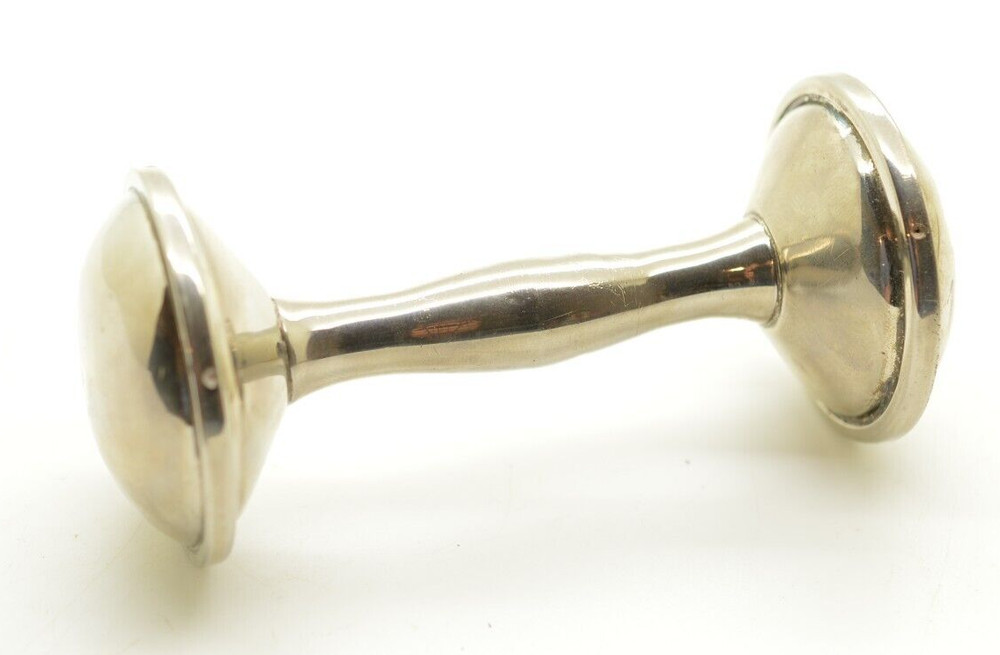 Vintage Silver Plated Barbell Baby Rattle Approximately 3.5” Length No Monogram