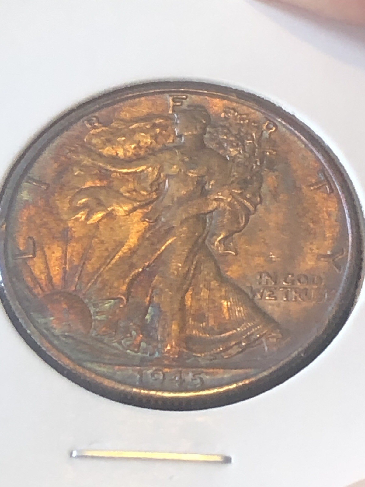 1945 W Walking Liberty Half Dollar Rainbow Toned BU