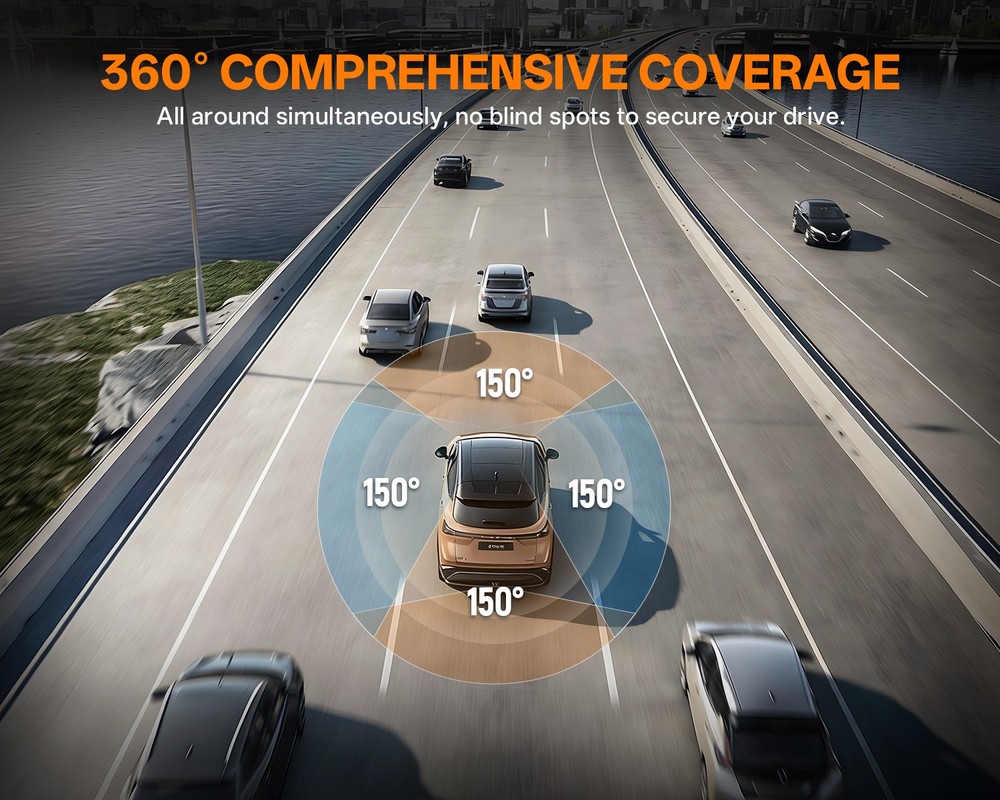 360° Front Rear Inside Dash Cam Loop Recording G-Sensor Dashcam 3.18” IPS Screen