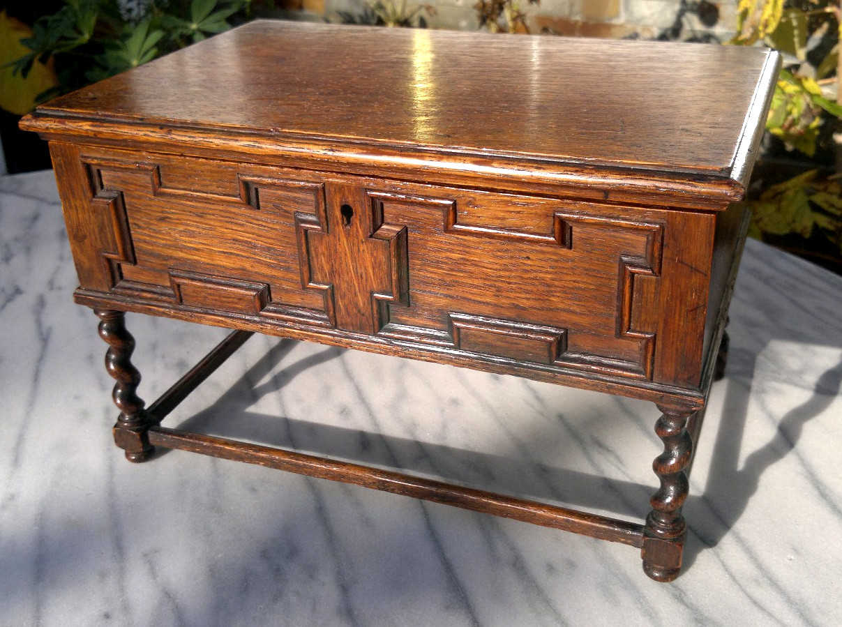 Antique English Oak Miniature 19th Century Apprentice Piece Table Desk Caddy
