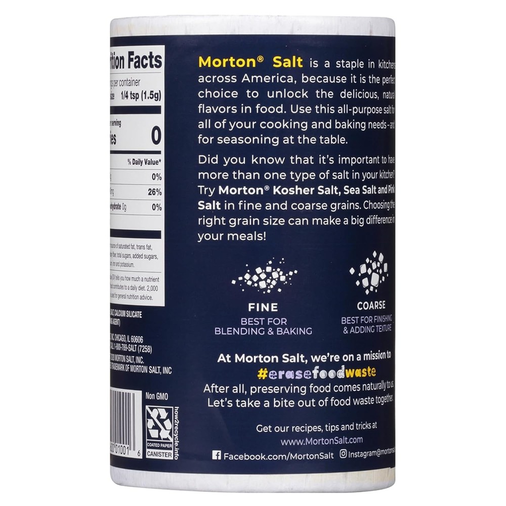 Morton Plain Salt, Non-Iodized, 26oz, 2-Pack, All-Purpose