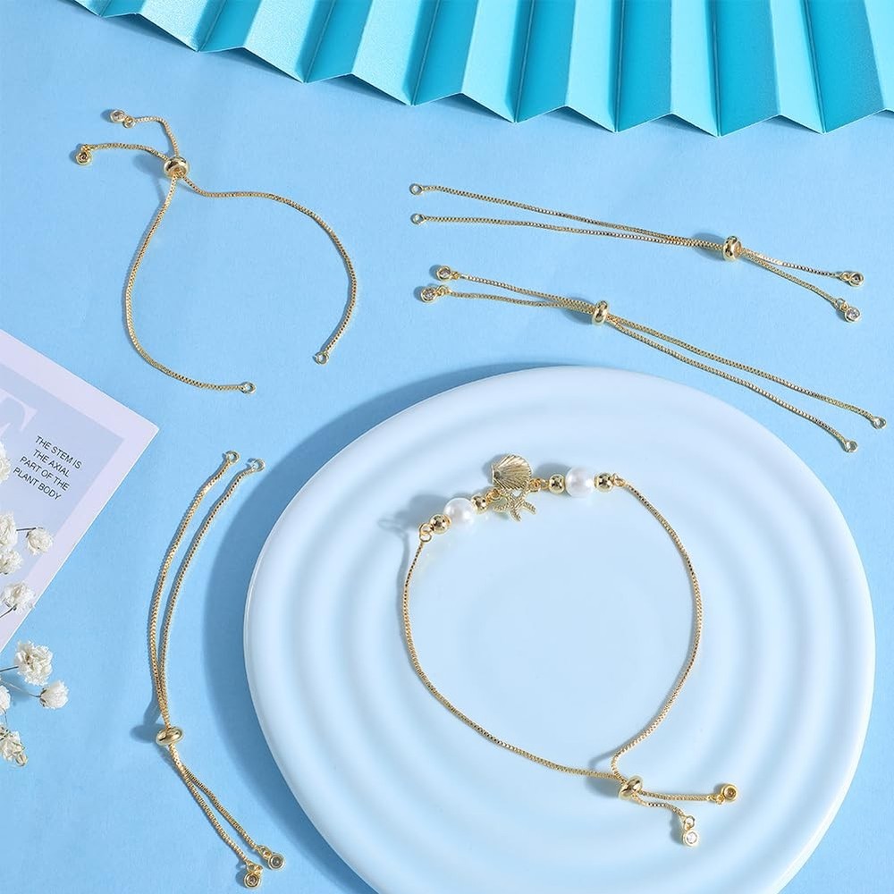 SOFPLATE 1 Box Adjustable Slider Bracelet for Jewelry Making Gold