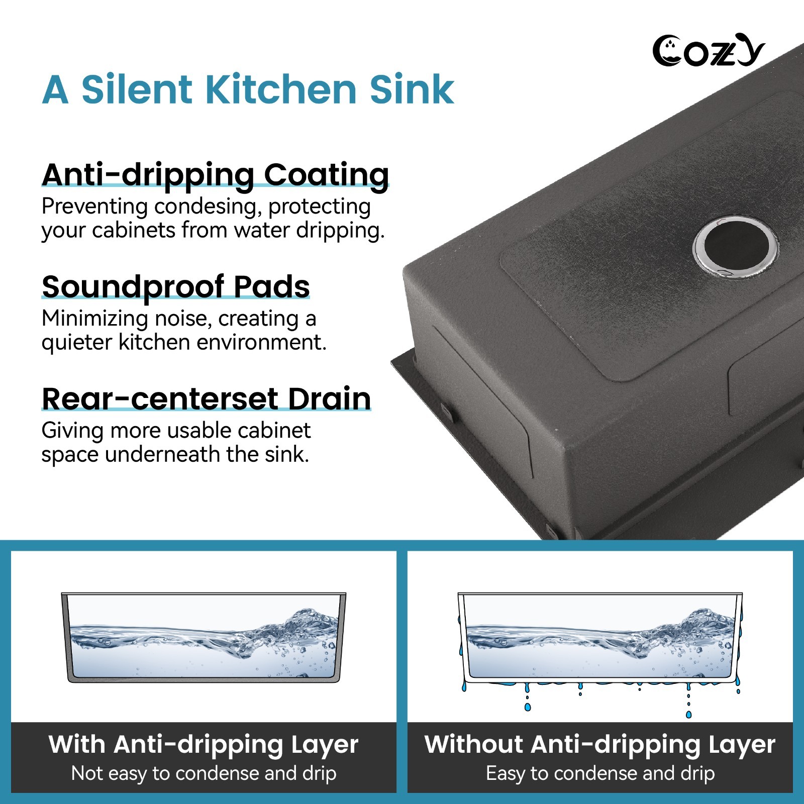 Cozy n Bath 30x22 inch overmount kitchen sink with accessors and drain